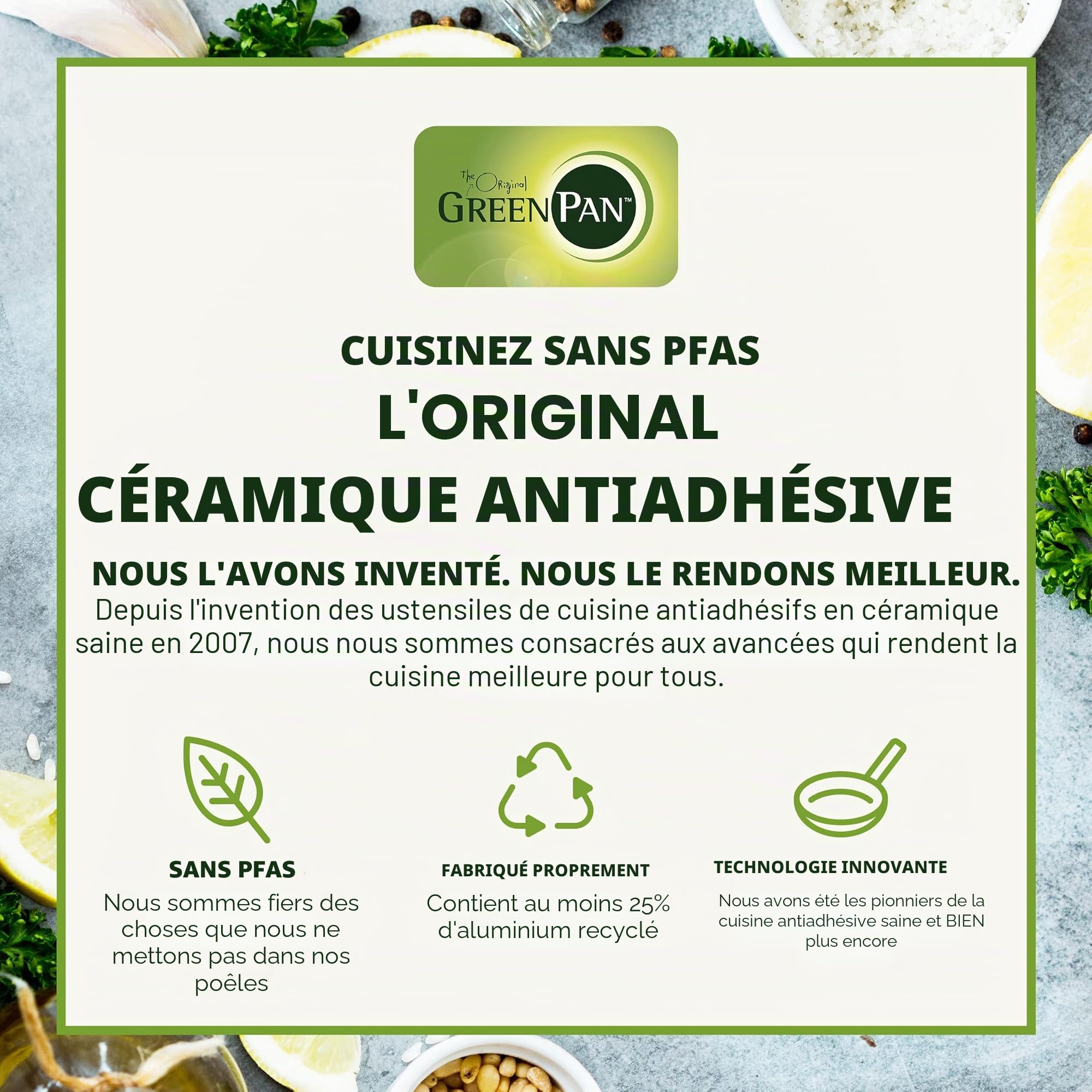 GreenPan Torino Set de Poêles à Frire Antiadhésive 3 pièces en Céramique Saine, 20 cm, 24 cm & 28 cm, Sans PFAS, Induction, Va au four jusqu'à 160°C, Lavable au lave-vaisselle, Noir
