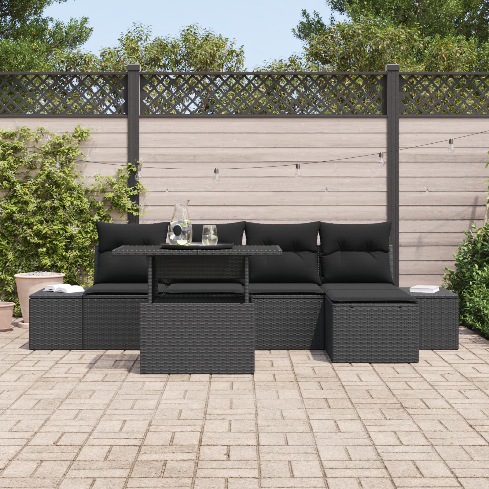 Juego de 6 sofás de jardín con cojines de polirratán negro cómodo tejido a mano muebles de jardín de relax muebles de terraza sofá de jardín