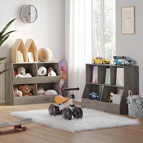 Miniatura 8 de DINZI LVJ Organizador de almacenamiento de juguetes, estantería para niños, armario de almacenamiento de juguetes de madera, estantería para niños