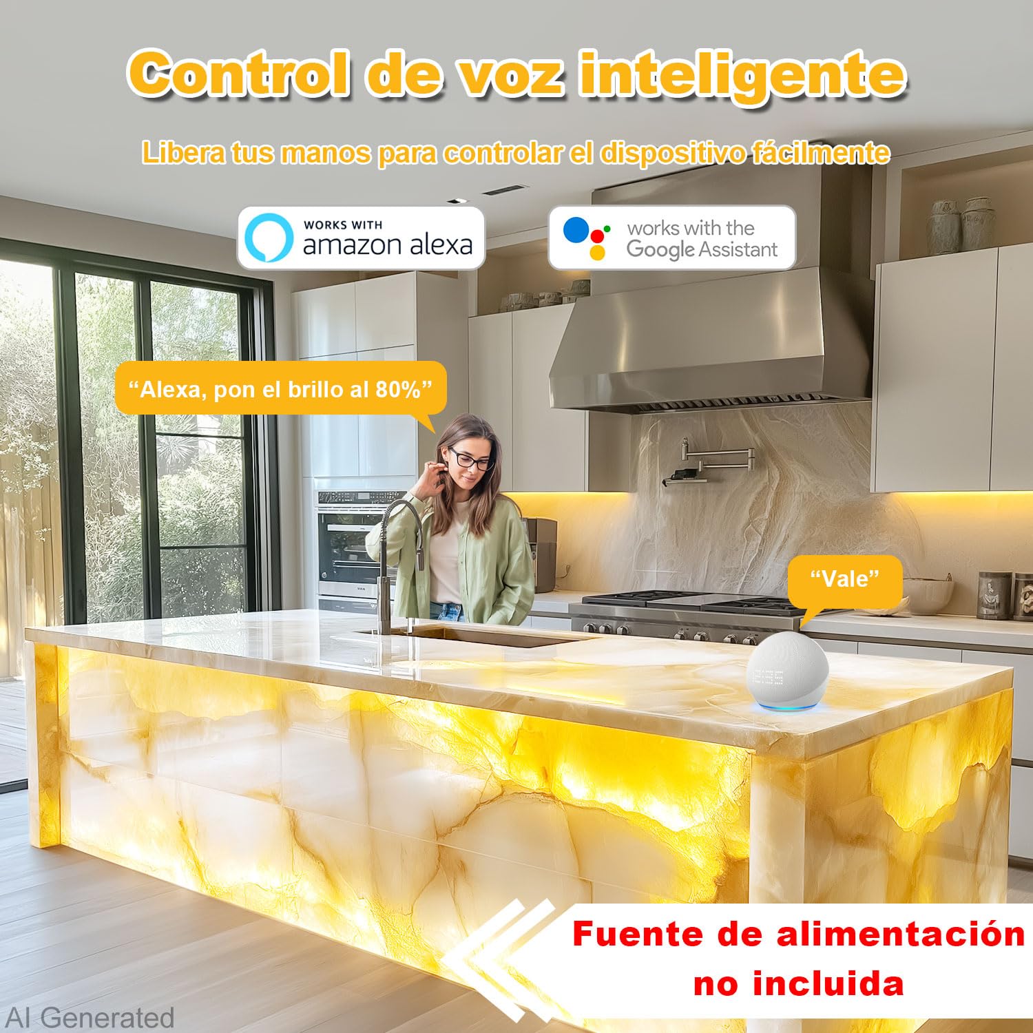 Retroiluminación LED suaves Luz cálida 3000K 24V 36W, Panel LED Regulable Compatible con Alexa, Luz Flexible con Mando y Control por APP, 50x25 cm para Mármol, Ónix y Encimeras de Cuarzo (4 Pack)