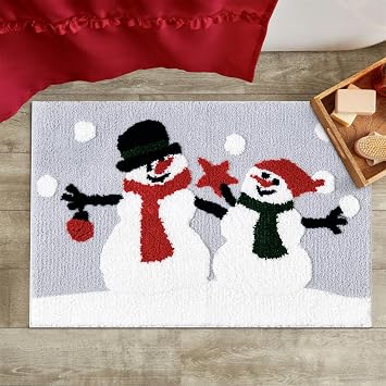 RoomTalks Snowman Bath Mat for Bathroom Non Slip Machine Washable, 20x32 Cute Winter Festive Seasonal Holiday Merry Christmas Bath Rug Absorbent Vintage Unique Bathroom Mat Decorations Xmas Gift