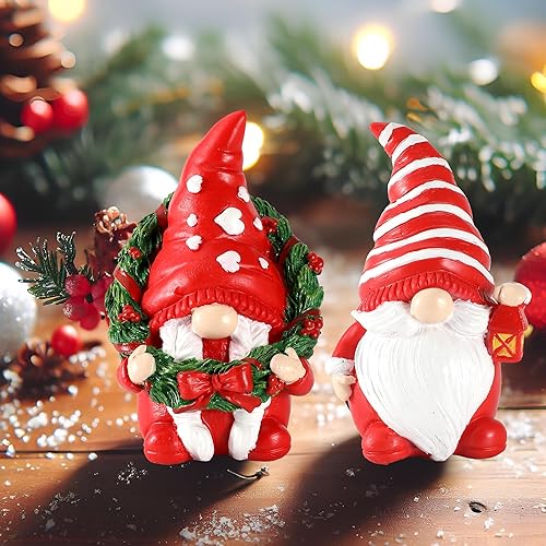 Miniatura 10 de Duo - Figuras de muñeco de nieve de resina de 5 pulgadas con corona de árbol de Navidad iluminada - Decoraciones de Navidad para interiores, adornos
