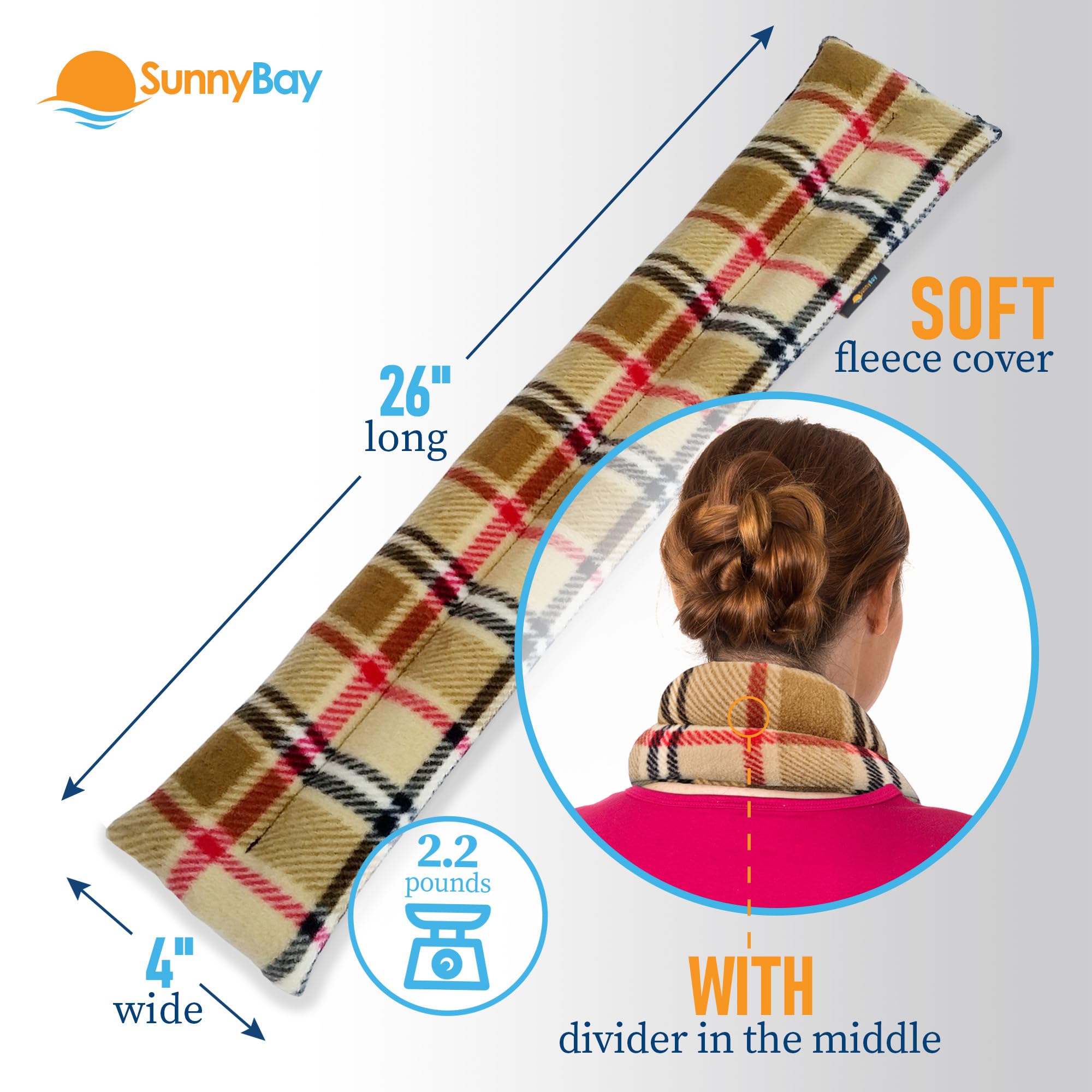 Sunny Bay Semillas para microondas cuello Calefacción Wrap Por lino Puf almohadilla de calor para el alivio del dolor de cuello, Londres tela escocesa del camello