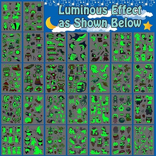 Miniatura 3 de Partywind Tatuajes temporales brillantes para recuerdos de fiesta infantiles, 380 estilos mixtos, calcomanías de tatuaje incluyen unicornio,