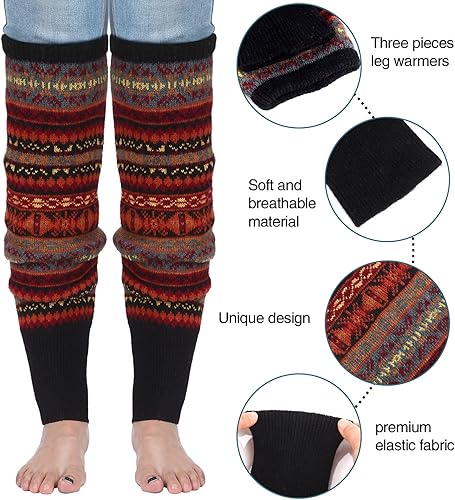 Miniatura 2 de SATINIOR 2 Pairs Bohemian Knit Leg Warmers Winter Long Leg Warmers Boot Cuffs Socks for Women