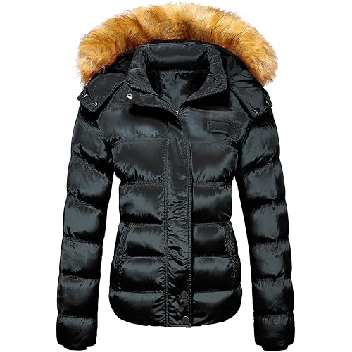 Szory Women's Down Thicken Winter Coat Quilted Warm Puffer Jacket with Removable Fur Hood