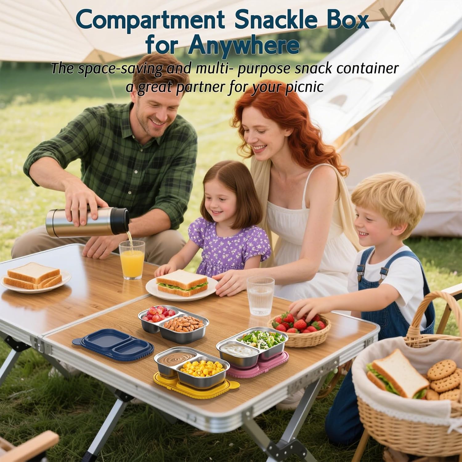 3 Pack Stainless Steel Snack Containers with Silicone Lids, Meal Prep Containers, Reusable 2 Compartment Food Storage Containers, Stainless Steel Box for Lunch, Office, Travel - Image 7