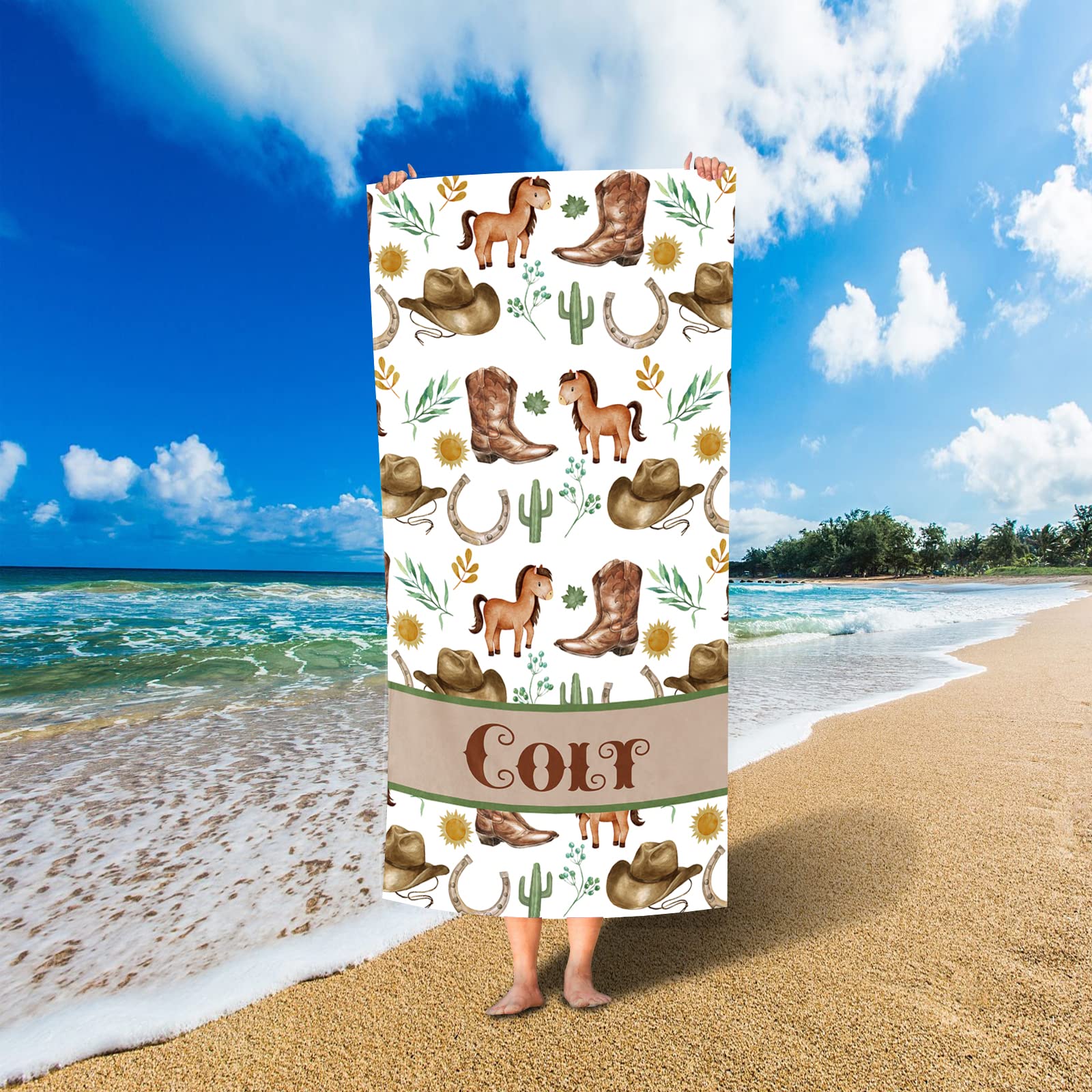 Prints Fun Personalized Cow Print Beach Towel – Custom Name, Quick-Dry Microfiber With Travel Bag - View #2