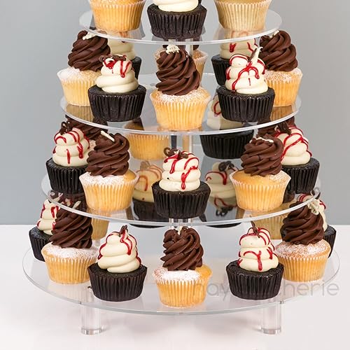 Miniatura 7 de Soporte redondo de 5 niveles para cupcakes, base extra gruesa de 0.197 in, torre de acrílico transparente, exhibición de postres escalonados, para 5