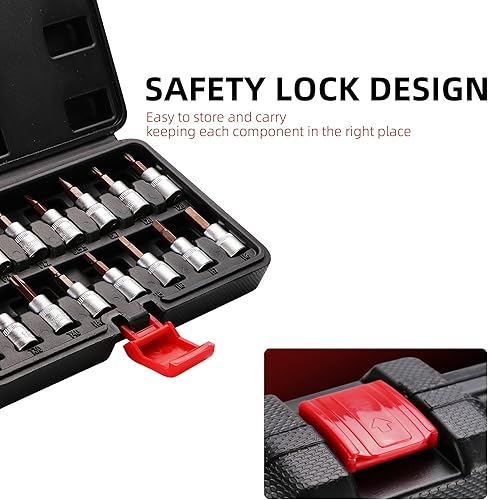 Miniatura 6 de 16 Piece Torx Bit Socket Set, Premium S2 Steel Bits and Cr-V Sockets, 38" Drive Master Torx Bit Socket Set for Bicycle Motorcycle Auto and Lawn