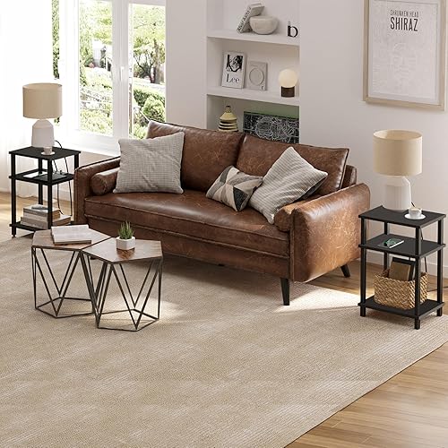 Miniatura 29 de TUTOTAK Juego de 2 mesas auxiliares, mesa auxiliar, mesita de noche, estante de almacenamiento de 3 niveles, mesa de sofá para espacio pequeño