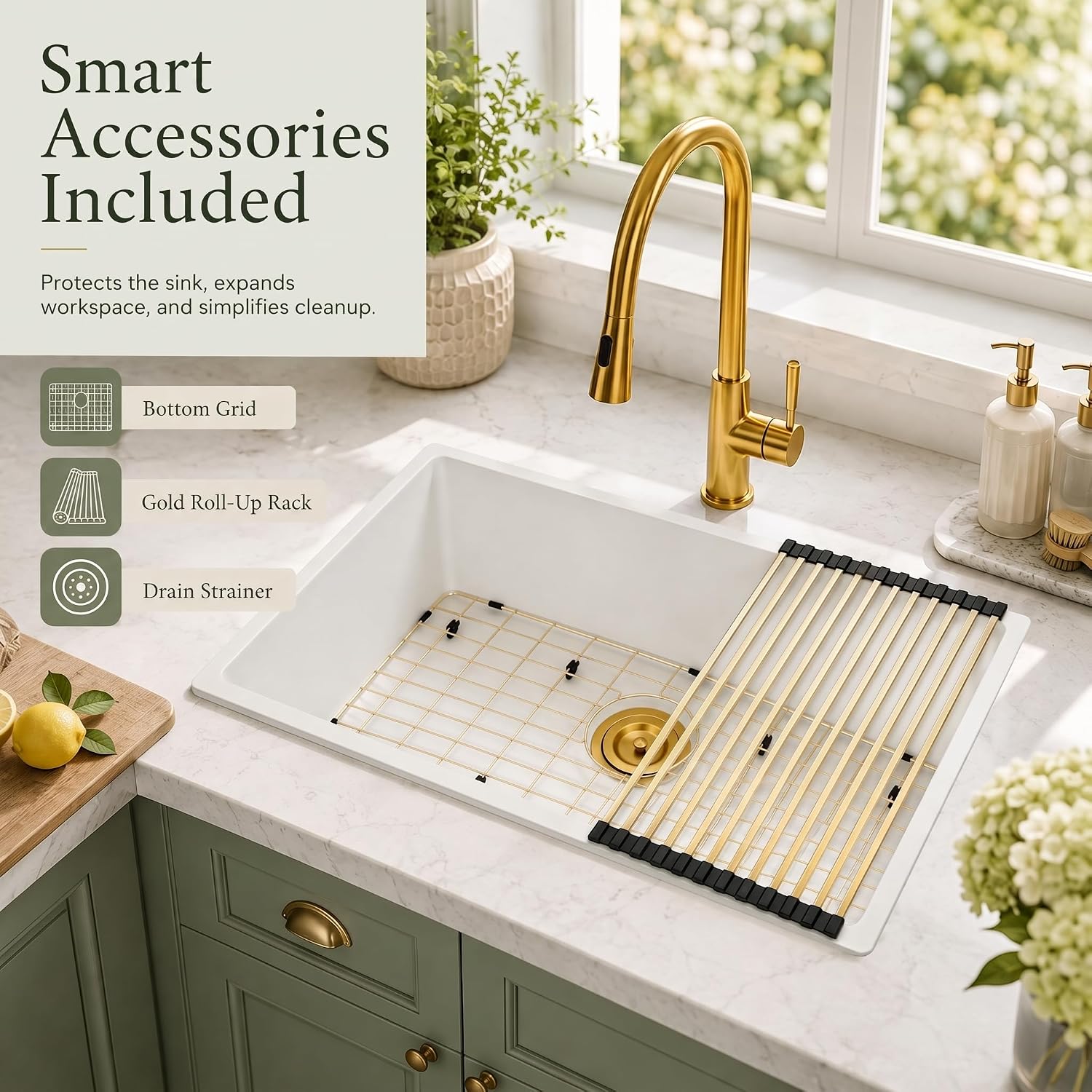 MILOSEN 27''x18''White Undermount or Drop In Granite Composite Kitchen Sink image 4
