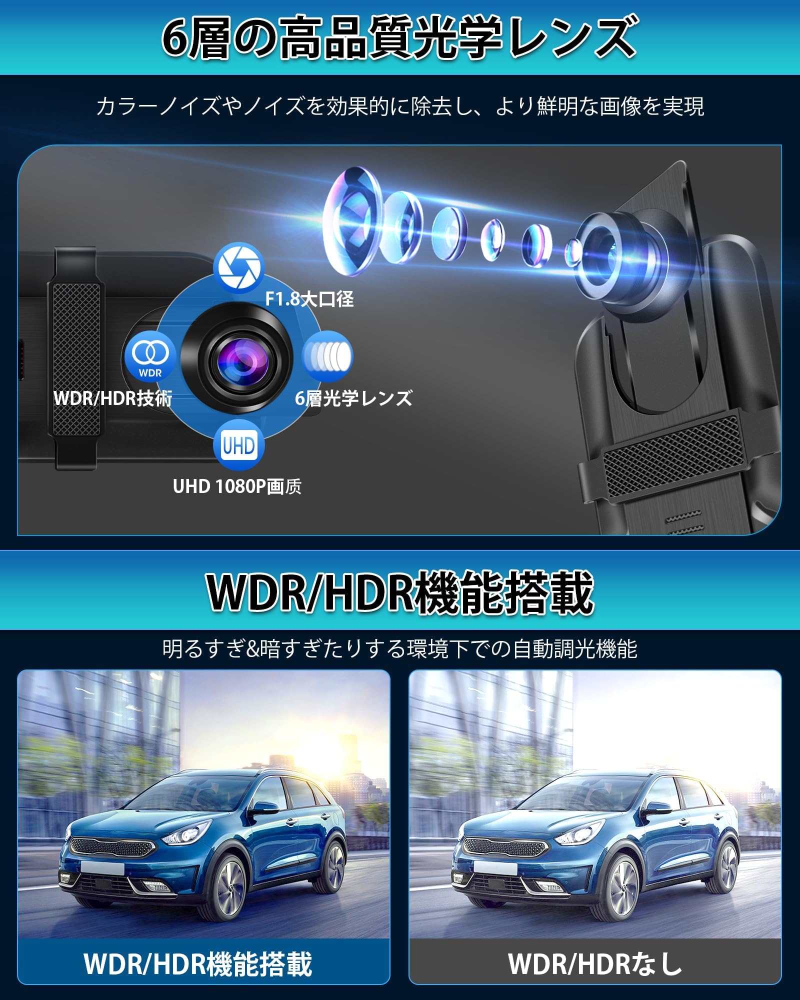 Amazon.co.jp: ドライブレコーダー ミラー型 10インチ 【10Mケーブル 