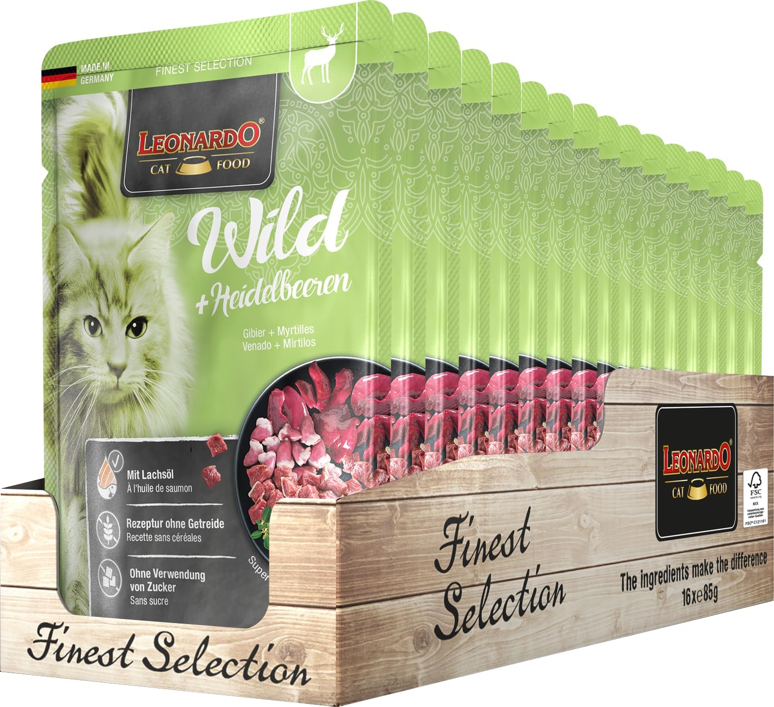 Fresh Bag [16 x 85 g Multipack] | Grain-Free Wet Food Cat Products | Wet Food Complete Food in Single Portion Bag (Wild + Blueberry, 85 g)