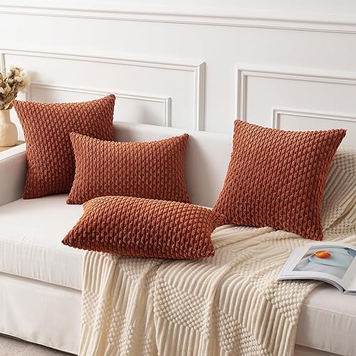 Miniatura 6 de Kevin Textile - Juego de 2 fundas decorativas cuadradas para cojines, de pana suave y con moderno estilo campestre bohemio a rayas para decorar