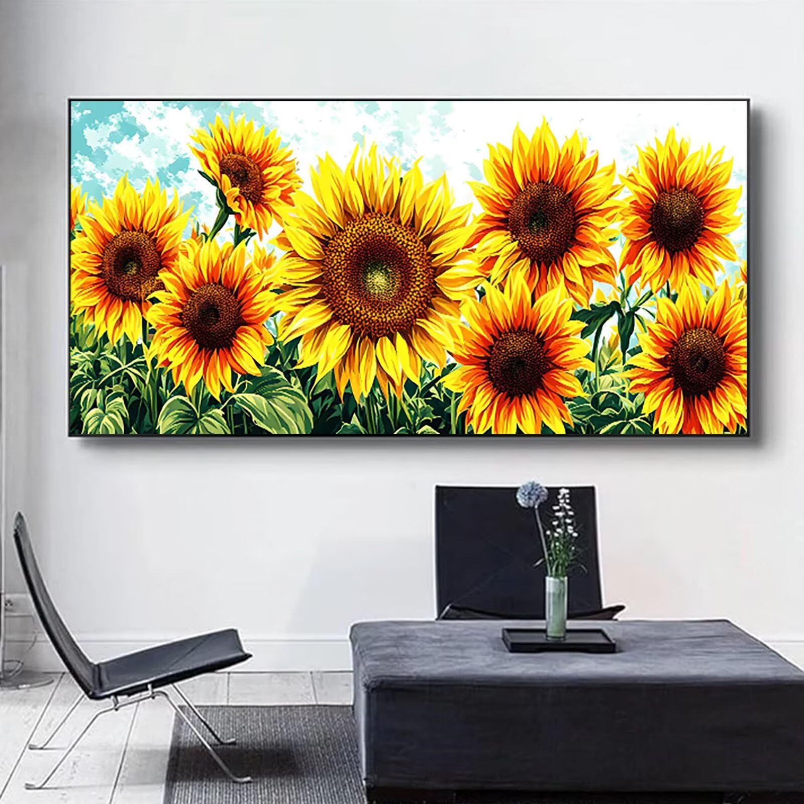 Malen nach Zahlen Kinder Sonnenblume, Malen Nach Zahlen Erwachsene, Geschenke für Mädchen Junge Bastelset, Malen nach Zahlen Blume | Malen nach Zahlen Ohne Rahmen, (60x120cm) Bastelset Erwachsene A-4