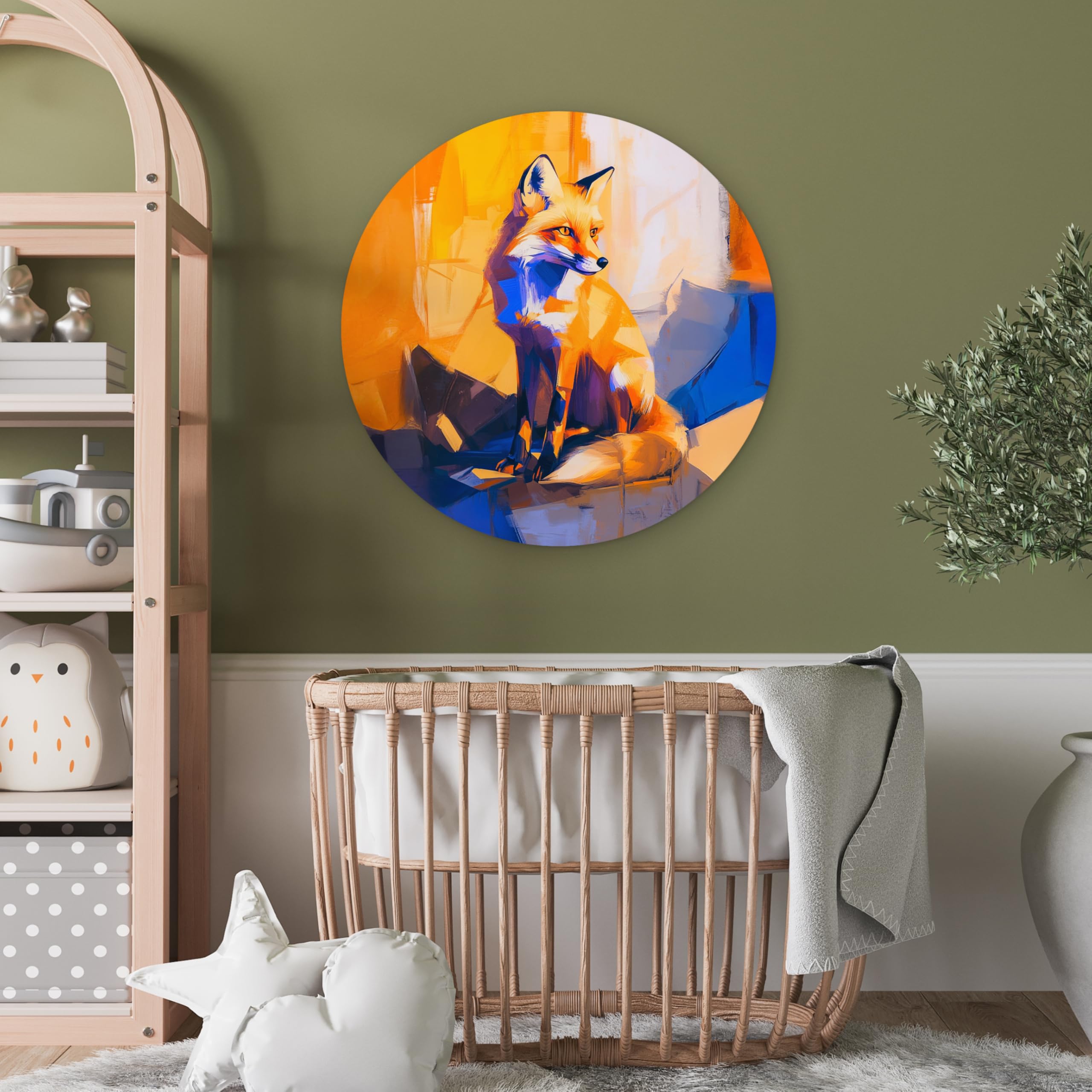 MuchoWow© Wandkreis Ø60 cm Home Decor Modern Dekoration Deko Wandbilder Wanddekoration Zimmerdeko Wohnung Wall XXL Wohnzimmer Schlafzimmer Fuchs - Orange - Formen - Abstrakt