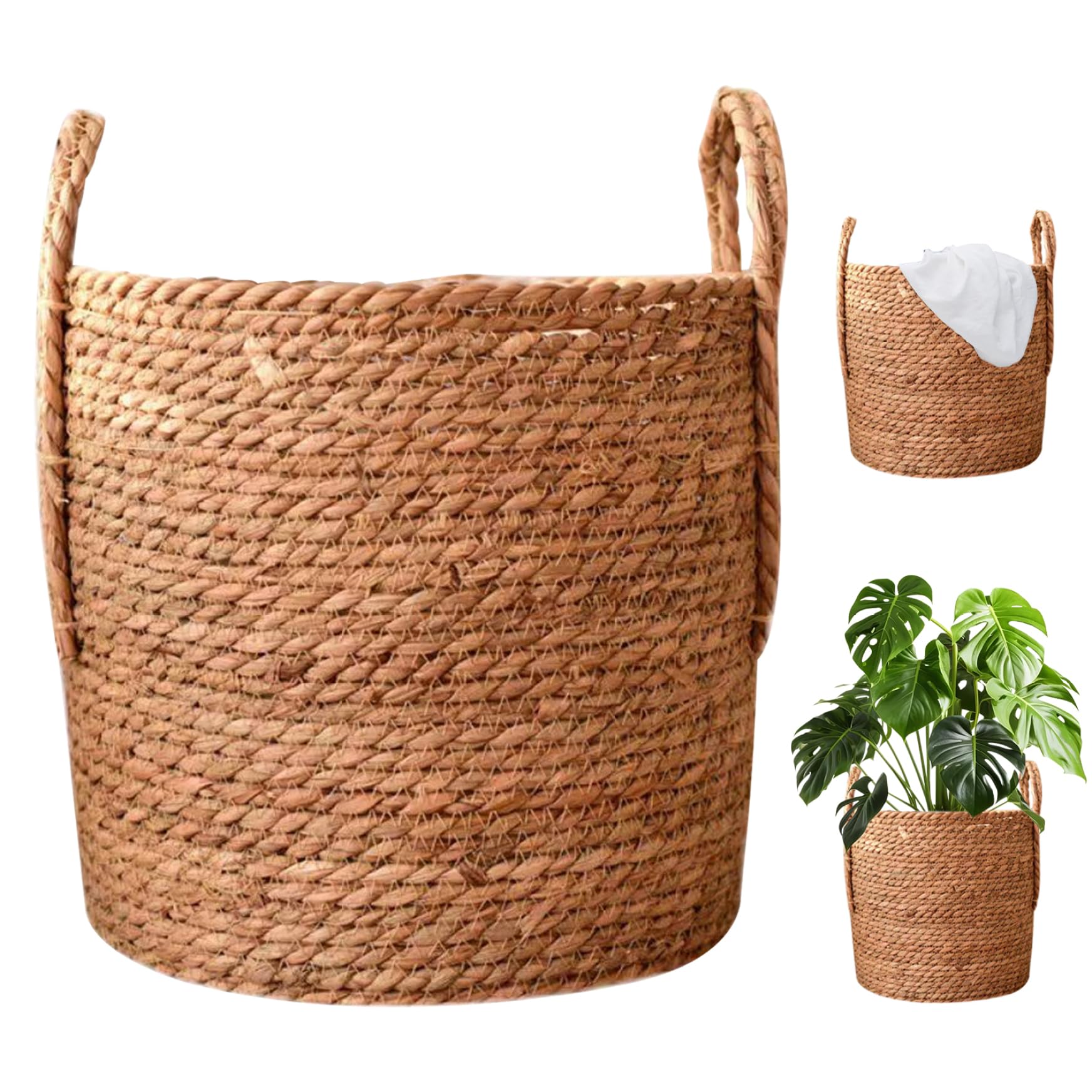 Rangement décoratif pour plantes et linge en rotin rond pour salon