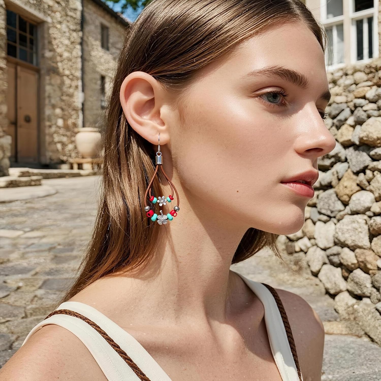 Coiris Boho Earrings For Women Handmade Nature Stone Flower Beads Dangle Earrings Western Jewelry Accessories - Image 2