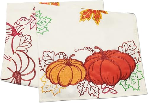 Miniatura 1 de Camino de mesa bordado de otoño  Camino de mesa naranja con hojas de arce de calabaza feliz otoño para mesa de comedor cosecha de Acción de Gracias