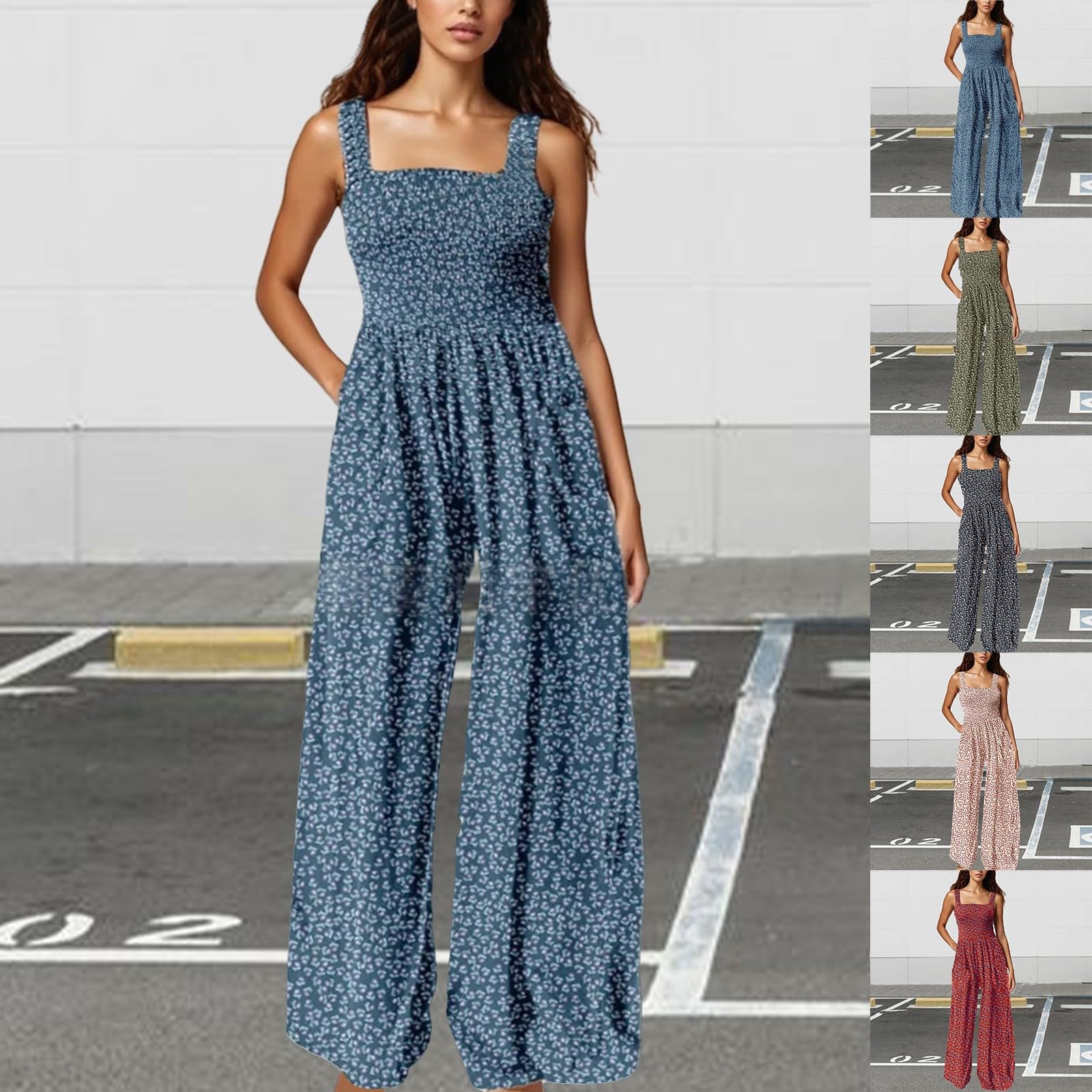 Tuta estiva da donna, con motivo floreale, casual, ampia
