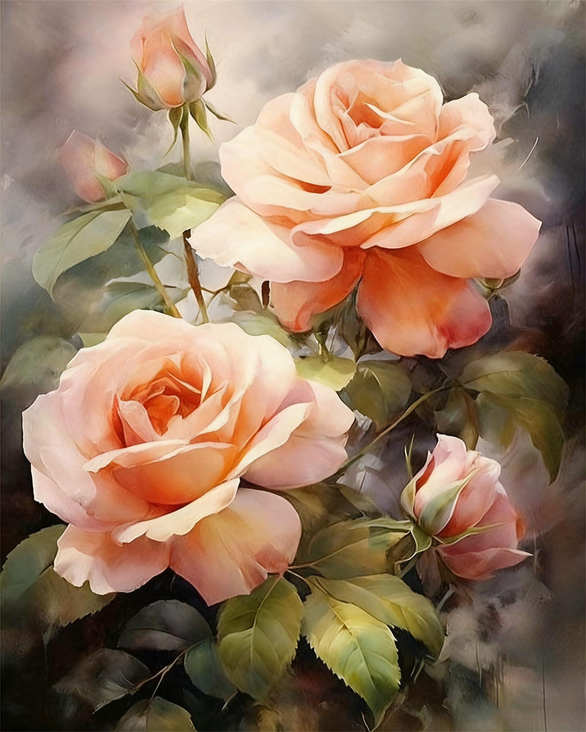 Nianxi Pink Flower Paint by Numbers for Adults,Rose Painting by Number Kits Canvas,DIY Easy Cheerful Painting for Beginners,Wall Decor,Gifts (Pink Rose)