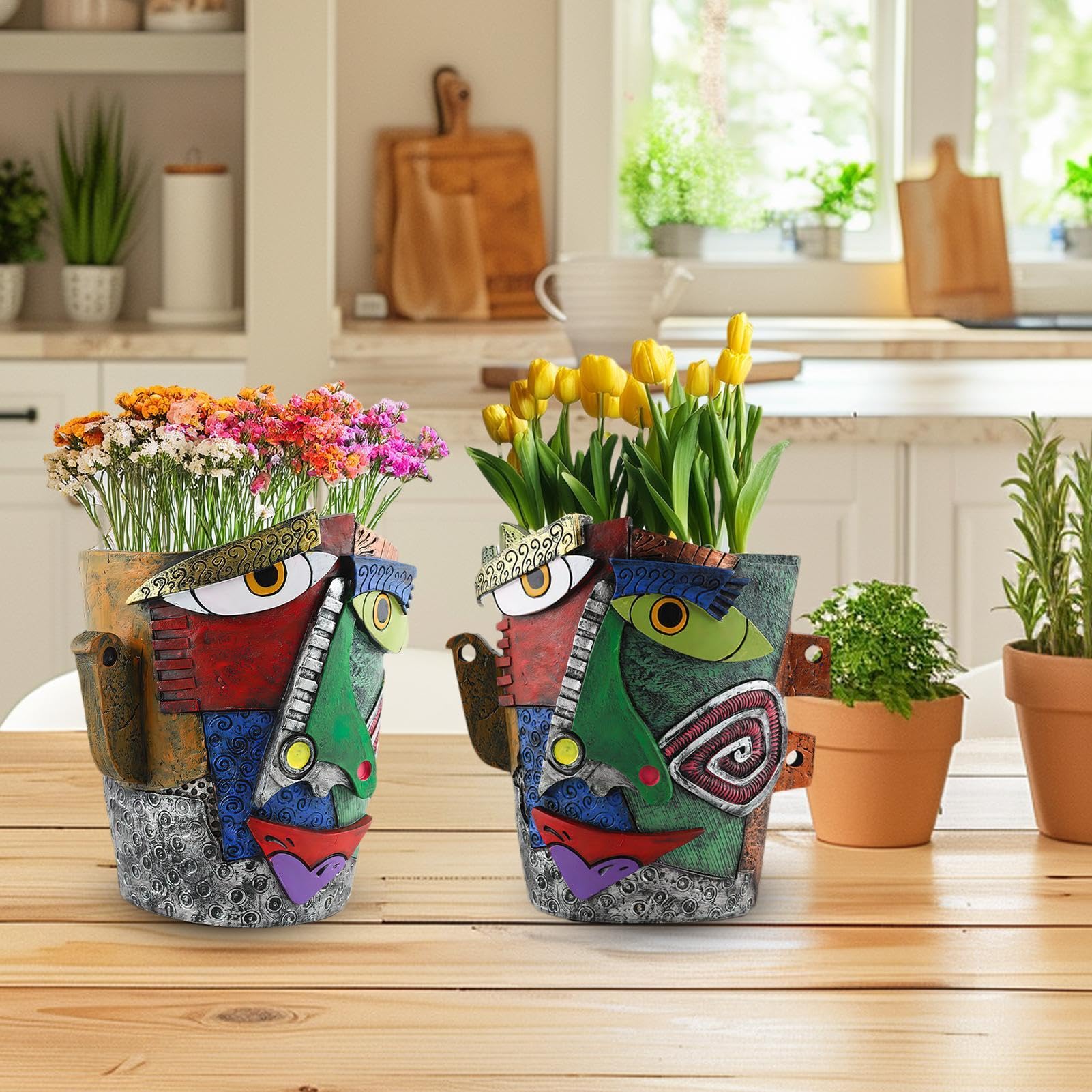 Vaso Da Fiori Con Viso Di Bellezza Astratto, Contenitore Per Piante In