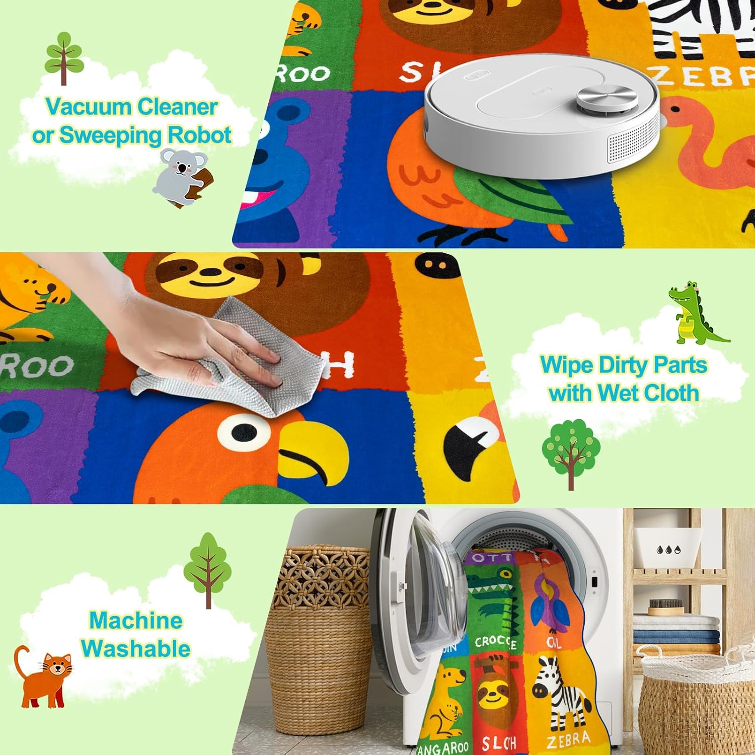 Kids Rugs for Playroom,4x6 Feet Upgrade Ultra Non Slip Area Rug, Washable Play Mat Rug Cute Animal Carpet for Classroom Toddler Nursery Kids Room Decor