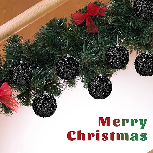 Miniatura 5 de MCEAST Juego de 8 adornos de bolas de Navidad de 4 pulgadas con lentejuelas y purpurina, adornos colgantes festivos para árbol de Navidad, casa,