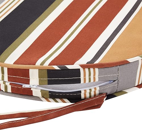 Miniatura 3 de South Pine Porch Cojín redondo reversible para asiento de comedor de 18 pulgadas (paquete de 2), diseño de rayas de ladrillo, 2 unidades