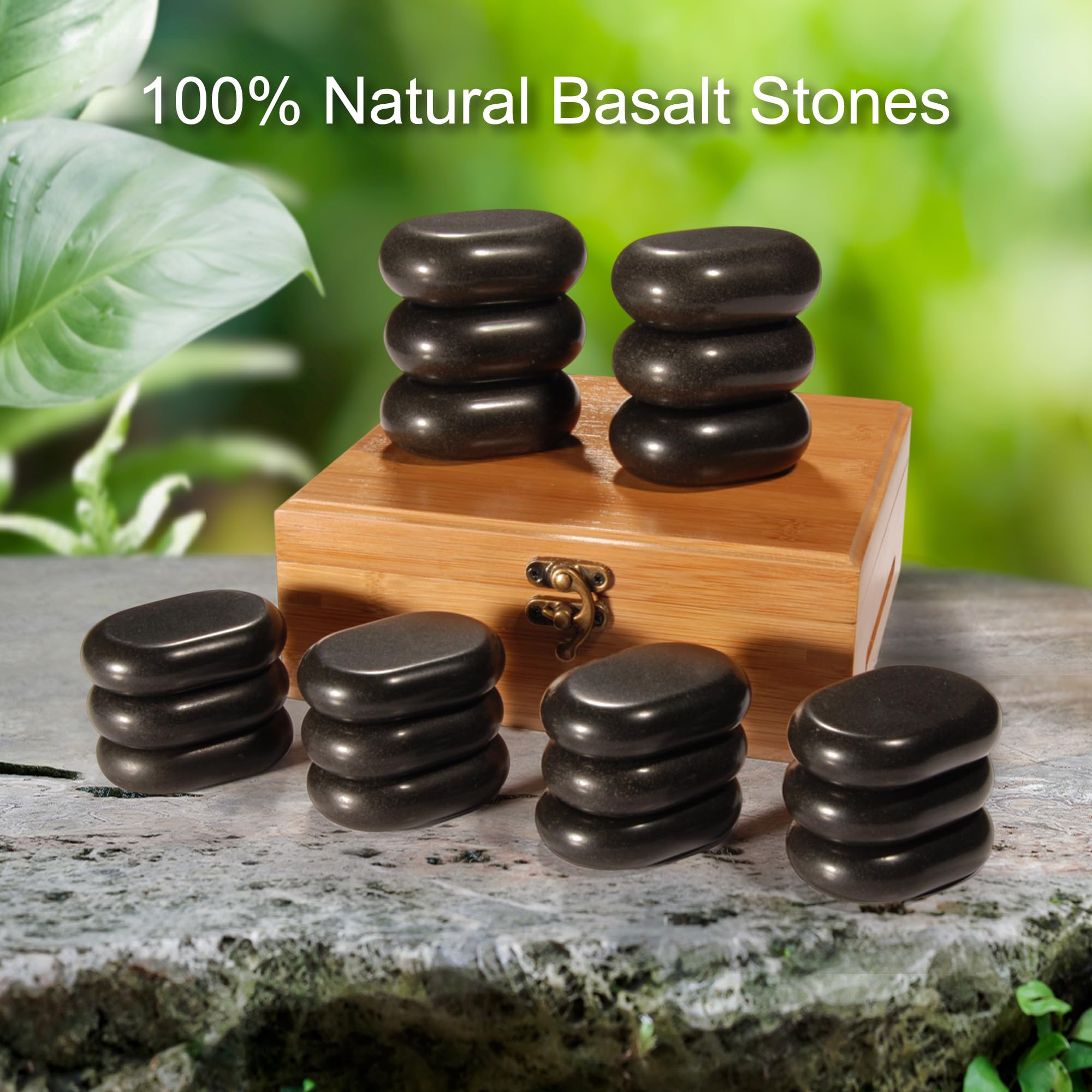 Master Massage Hot Stone - Piedras de masaje en caja decorativa de bambú (18 unidades)