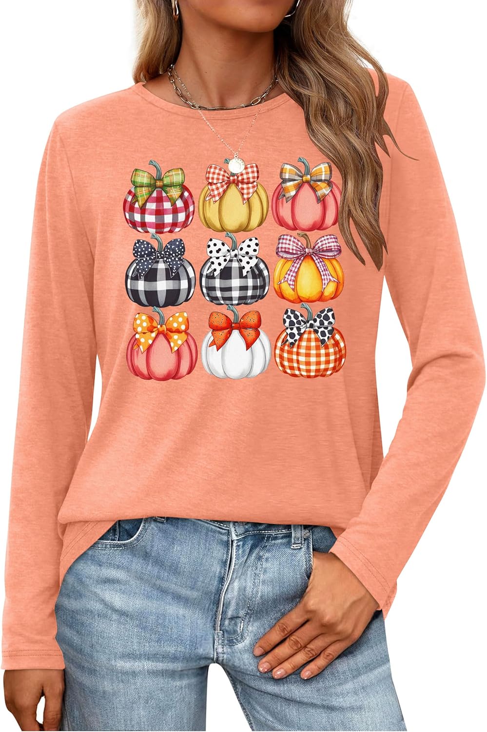 Thanksgiving Shirts for Women: Fall Pumpkin Graphic Tshirt Casual Thankful Long Sleeve Tops