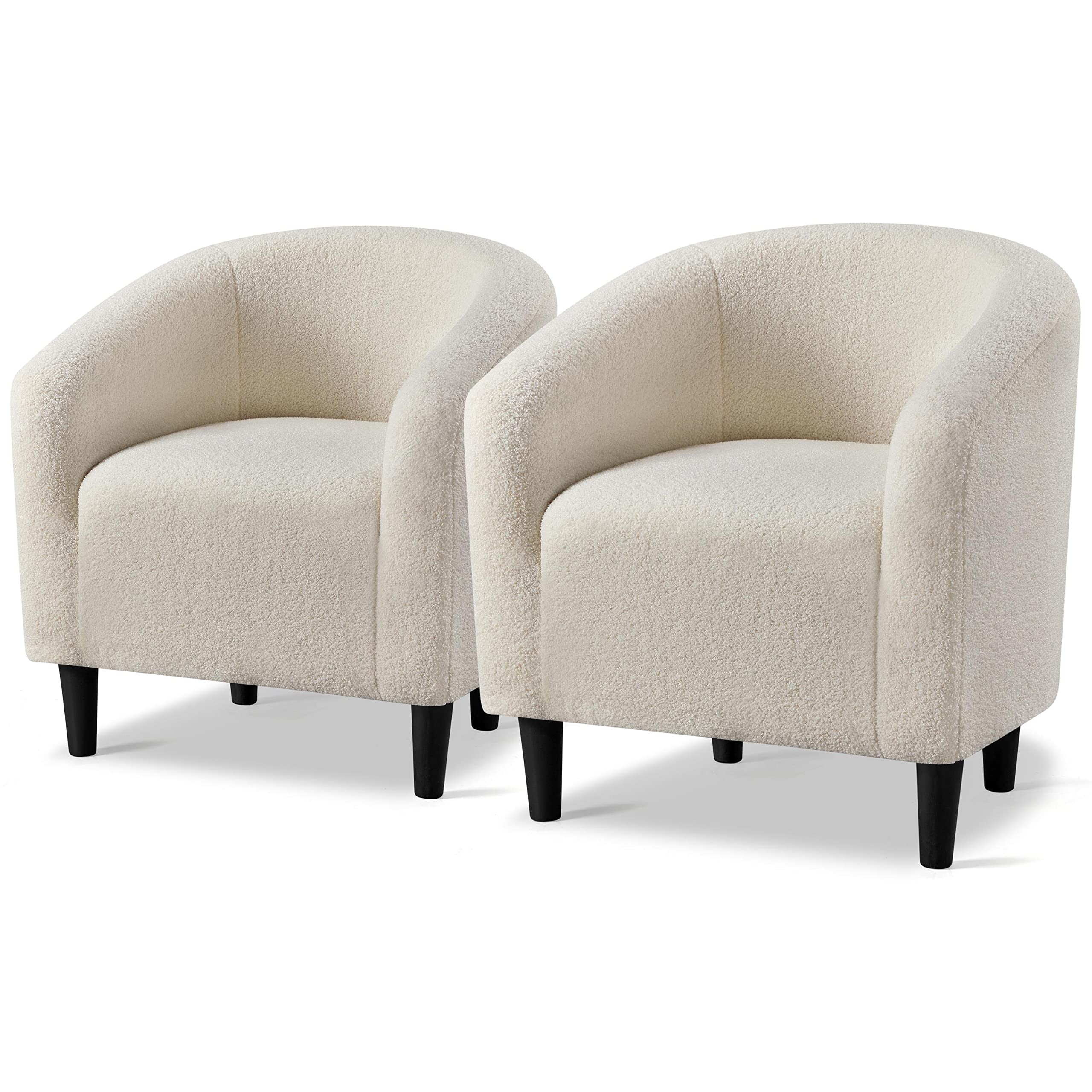Topeakmart Sherpa Barrel Chair Set of 2 Ivory