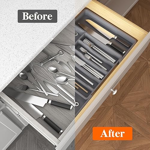 Miniatura 5 de Lifewit Organizador de cajones y organizador de utensilios, bandeja de cocina expandible para cocina, soporte de cubiertos de plástico ajustable,