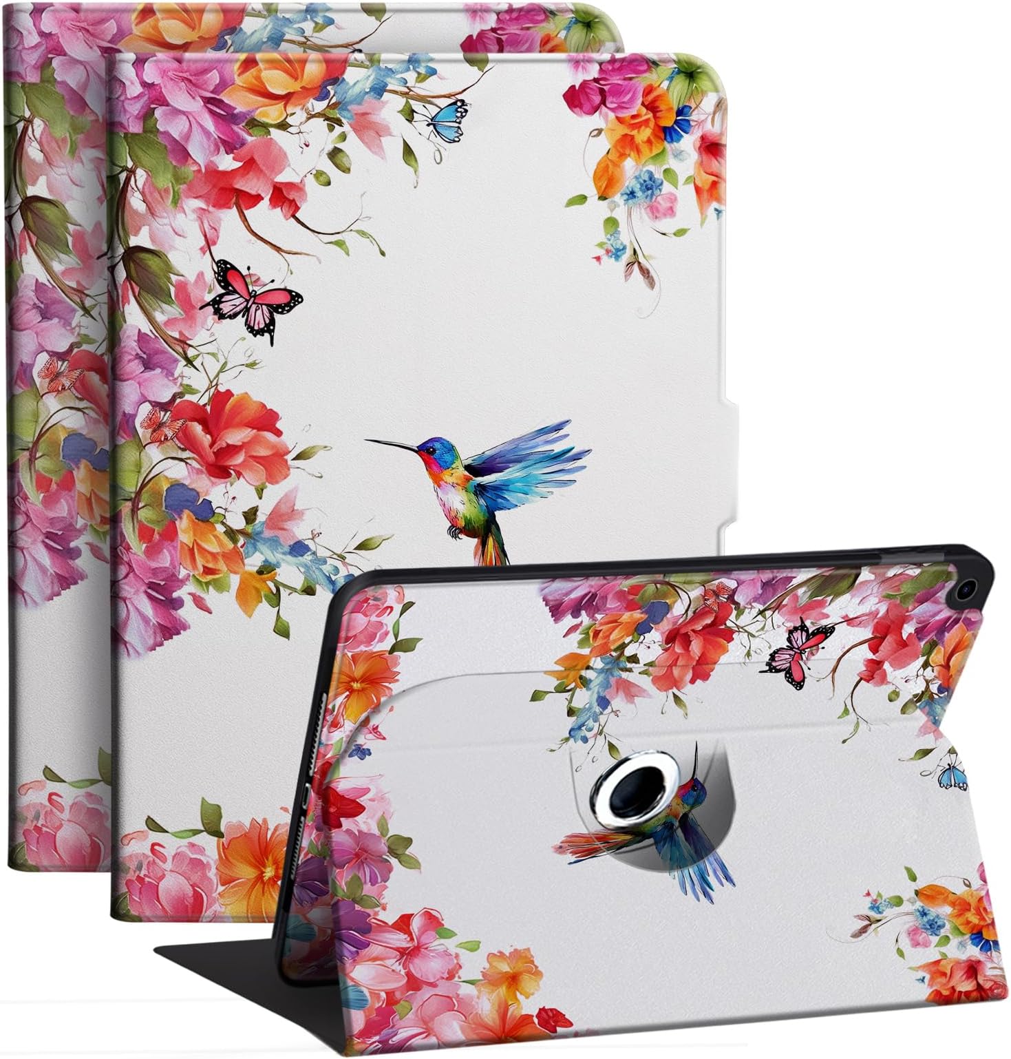Case for iPad 10.2 Inch 9th Generation 2021/iPad 8th Generation 2020/iPad 7th Generation 2019, Rotating Degree Stand Cover with Auto Sleep/Wake for Apple iPad 9/8/7 Gen, Hummingbird