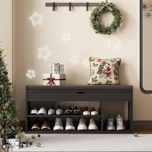 Miniatura 36 de Apicizon Banco de almacenamiento de 31 pulgadas, banco de zapatos con espacio de almacenamiento abatible y cojín acolchado, banco de entrada de