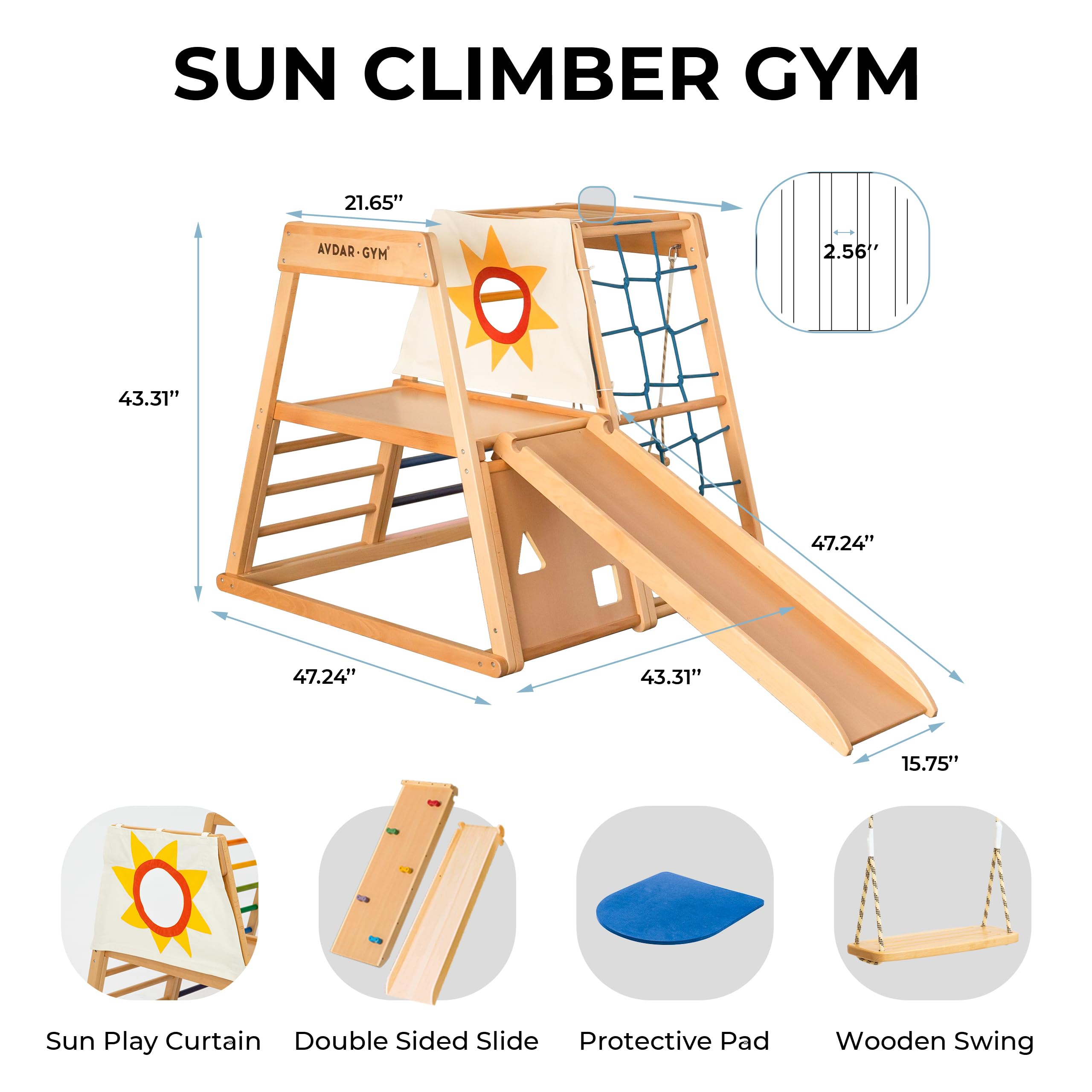 AVDAR Indoor Jungle Gym, Toddler Climber Playset, Wooden Montessori Indoor Playground for Kids, Easy Assembly, Safe & Sustainable