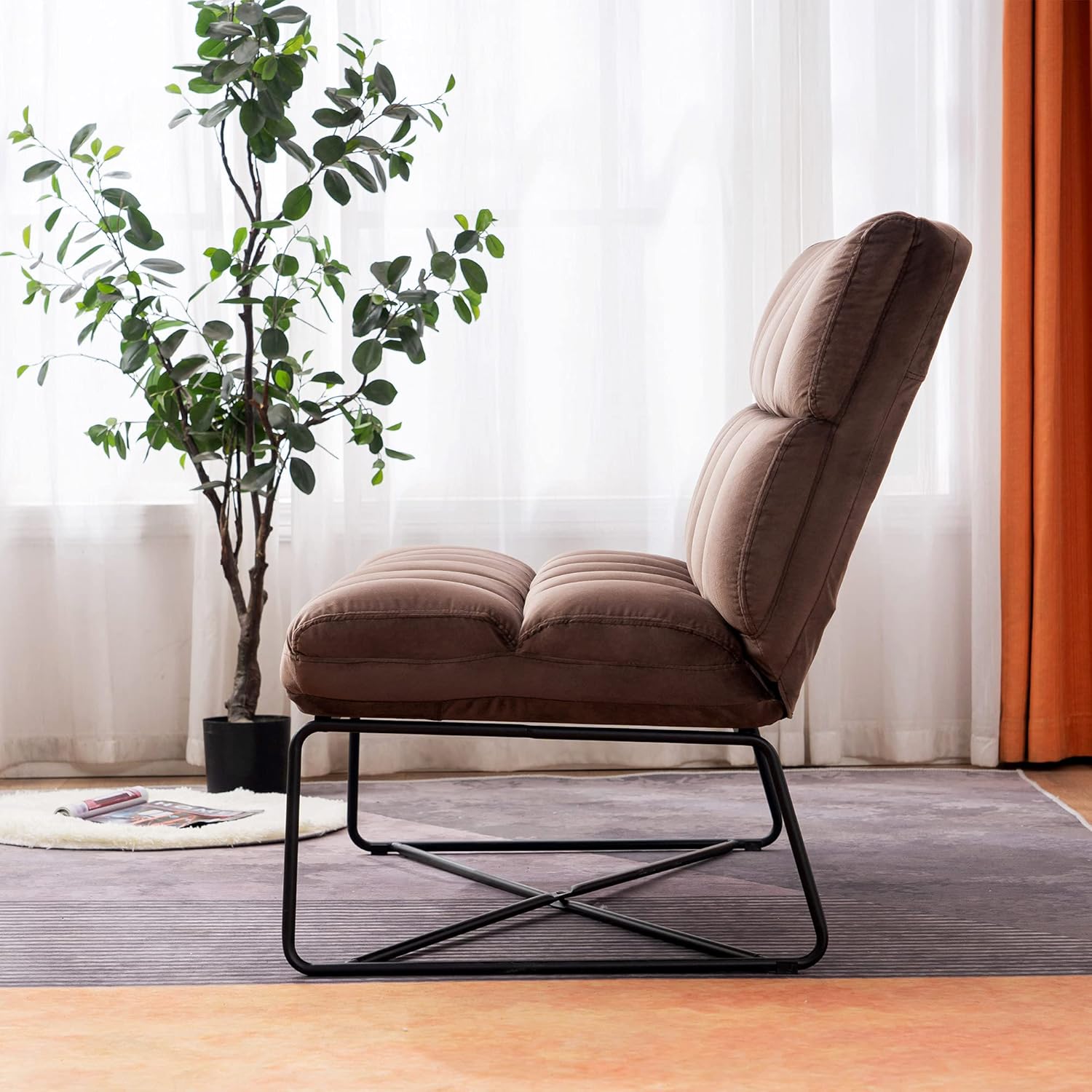 MCombo Loveseat Sofa Couch, Mid-Century Velvet Armless Settee, 2-Seater Upholstered Bench for Living Room Bedroom 4018 (2 Sets Brown)