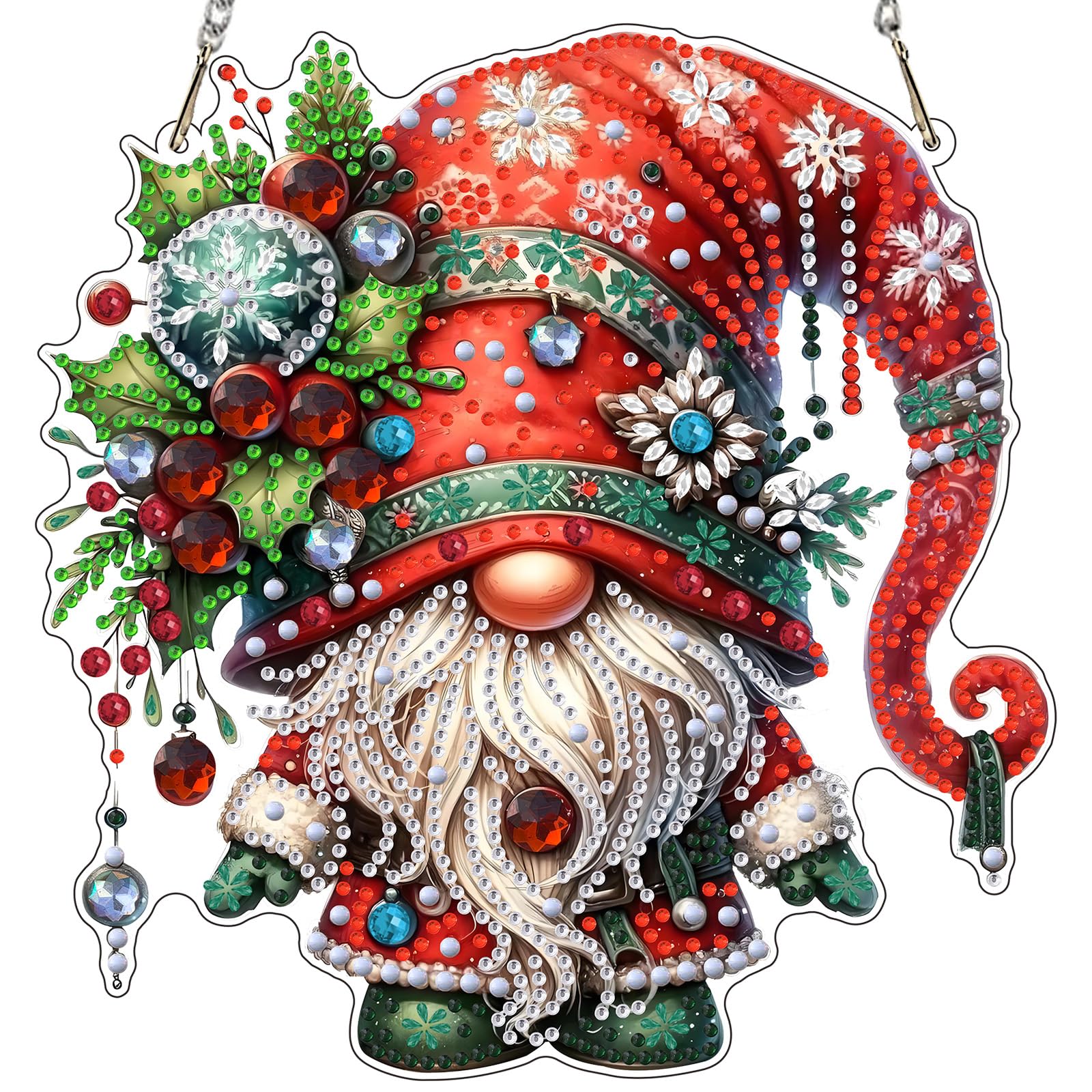 RICUVED Gnome Hanging Diamond Art Painting Pendant Kits, DIY Christmas Diamond Painting Hanging Kits for Adults Kids,5D Special Shaped Xmas Diamond Painting Hanging Crystal Art Ornament for Wall Decor
