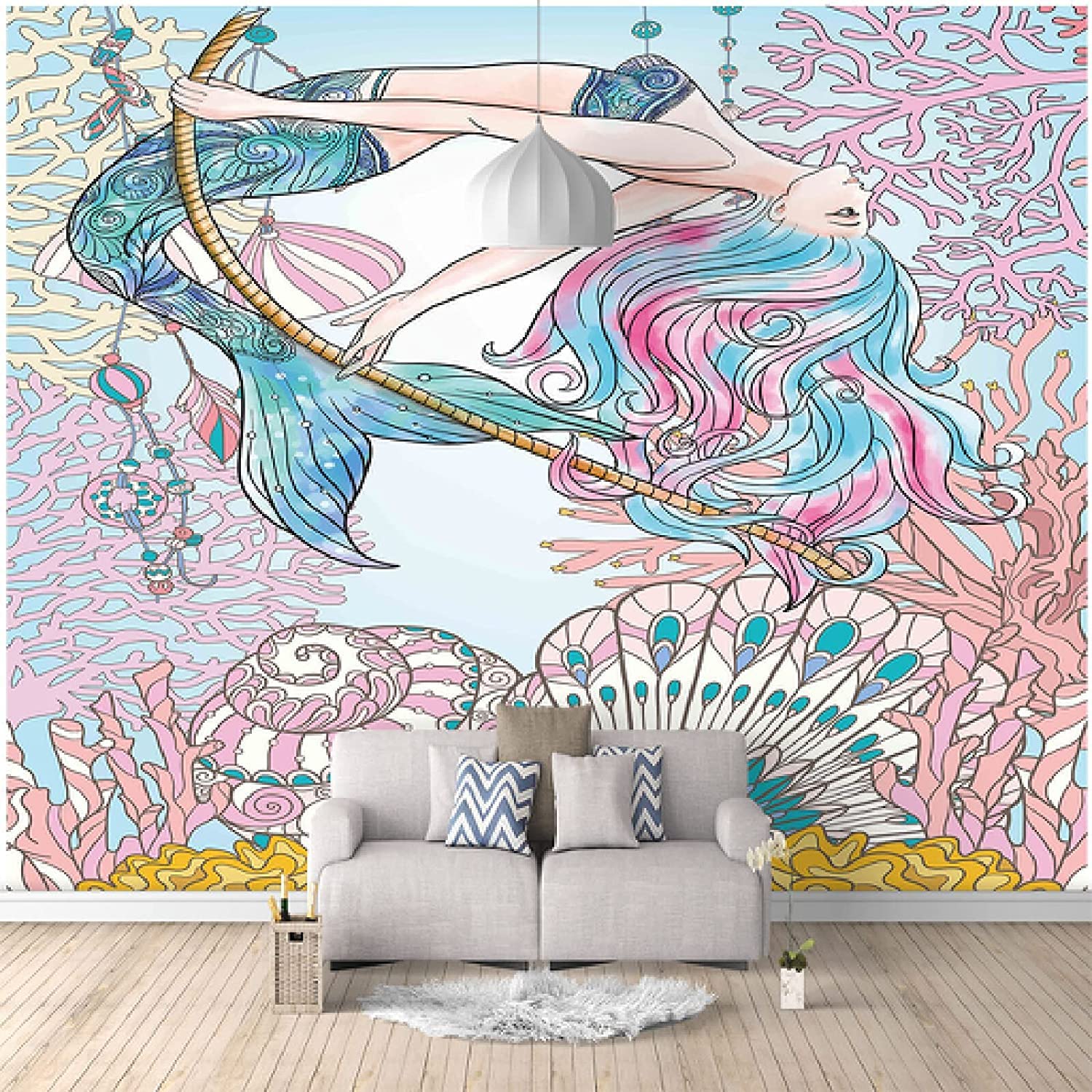 Estilo Europeo 3D Dibujos Animados De Sirena Océano Coral Murales Fotográficos Papel Tapiz Sala De Estar Hotel Fondo De Lujo Pintura De Pared Decoración Peel And Stick Carteles 250(ancho)x175(alto)cm