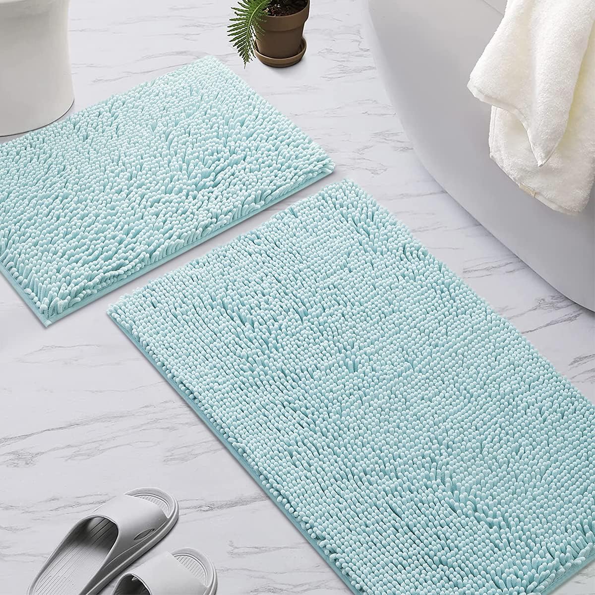 SONORO KATE Bathroom Rug,Non-Slip Bath Mat,Soft Cozy Shaggy Thick Bath Rugs for Bathroom,Plush Rugs for Bathtubs,Water Absorbent Rain Showers and Under The Sink (Spa Blue, 20" x 32" Plus 17" x 24")