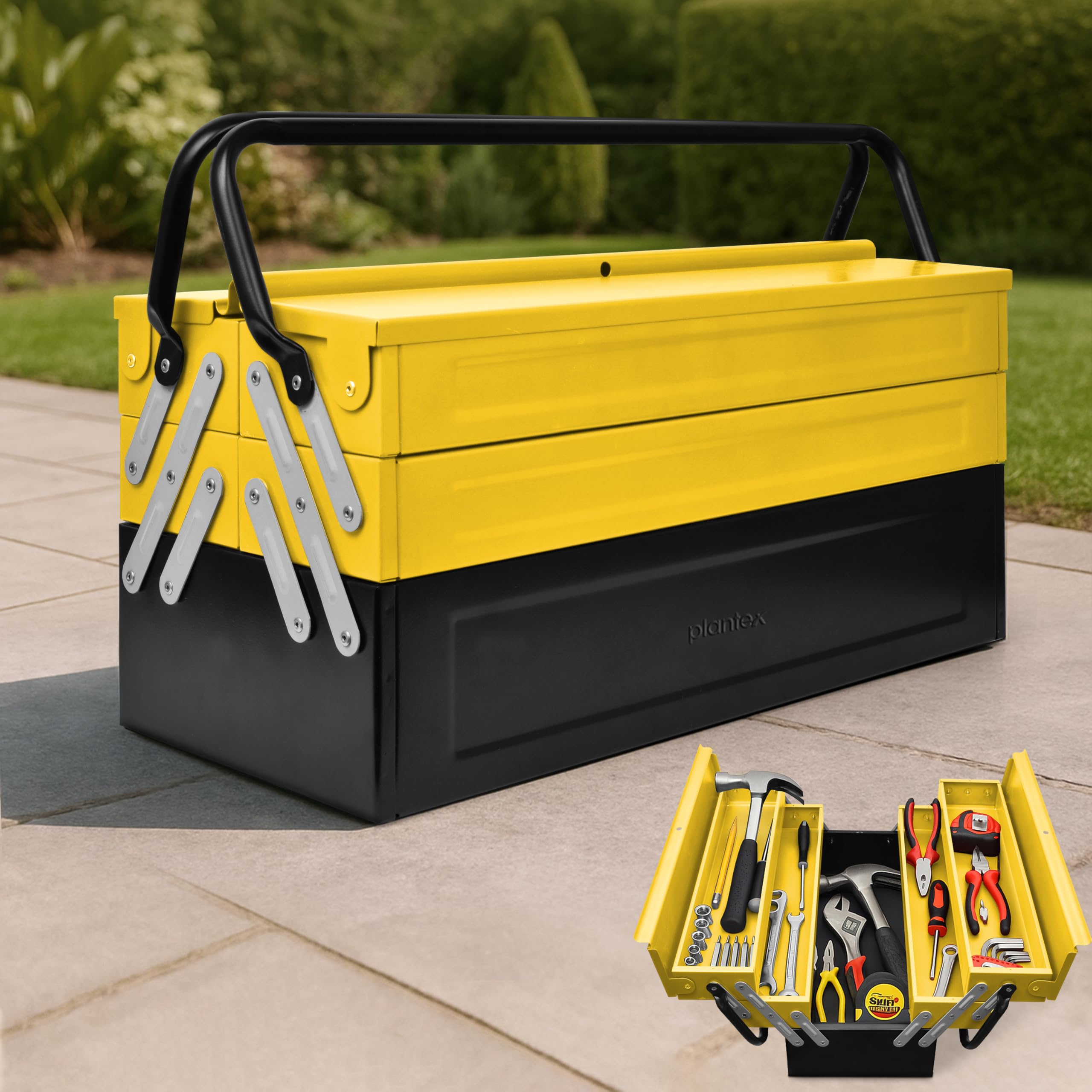 Plantex Tool Box Empty/18" Metal Tool Organizer 5- Compartments Metal Tool Boxs/Empty Tool Boxs/Tools Organizer Box - (Yellow & Black)