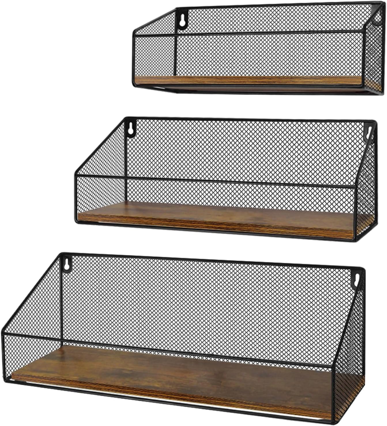 Schliersee Floating Shelves Wall Mounted Mesh Storage Shelf Set for Bathroom, Bedroom, Kitchen, Living Room, Office, 3 Packs