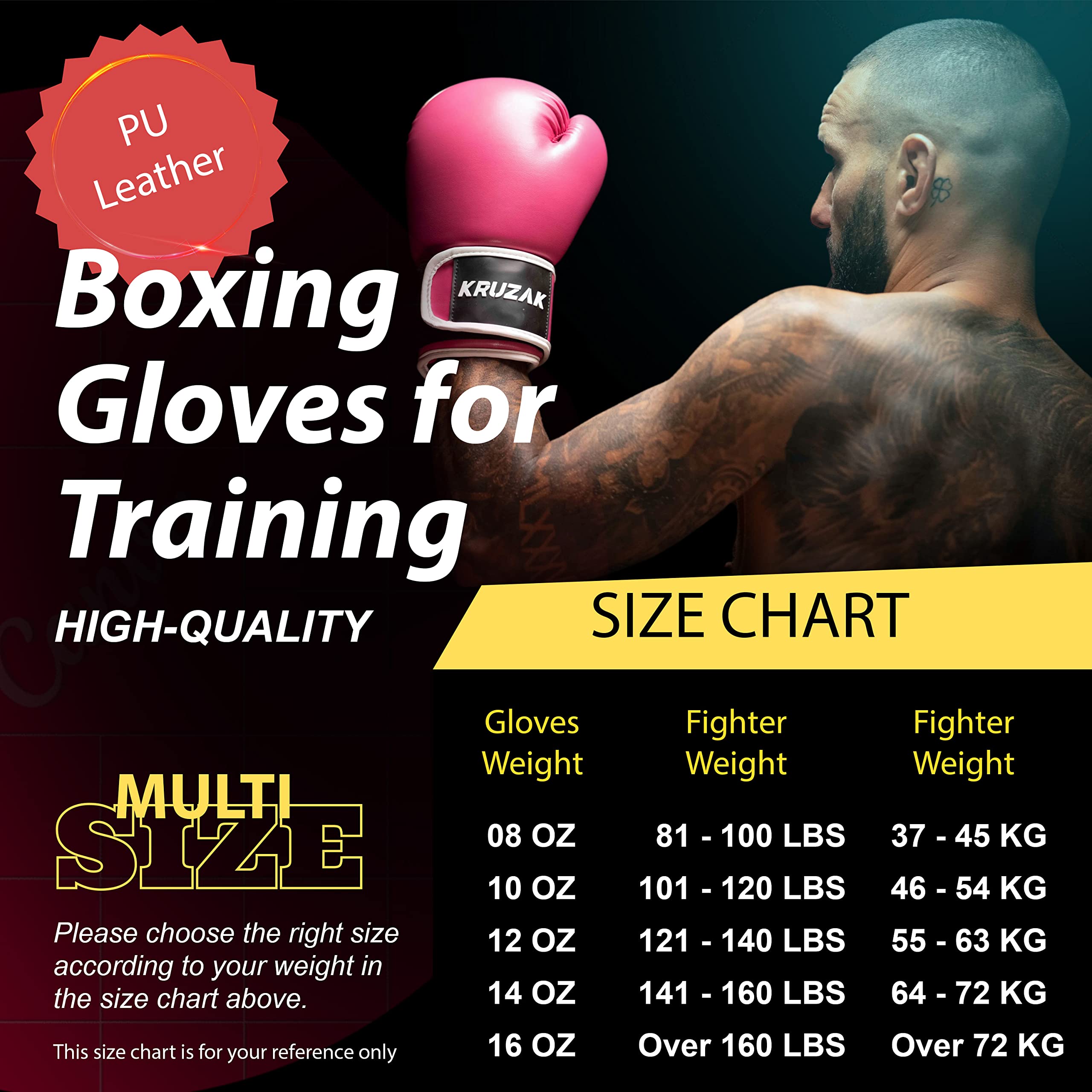 Kruzak - Guantoni da boxe per uomini e donne, guanti da sparring e kickboxing, Muay Thai e MMA, 226,8-453,6 g