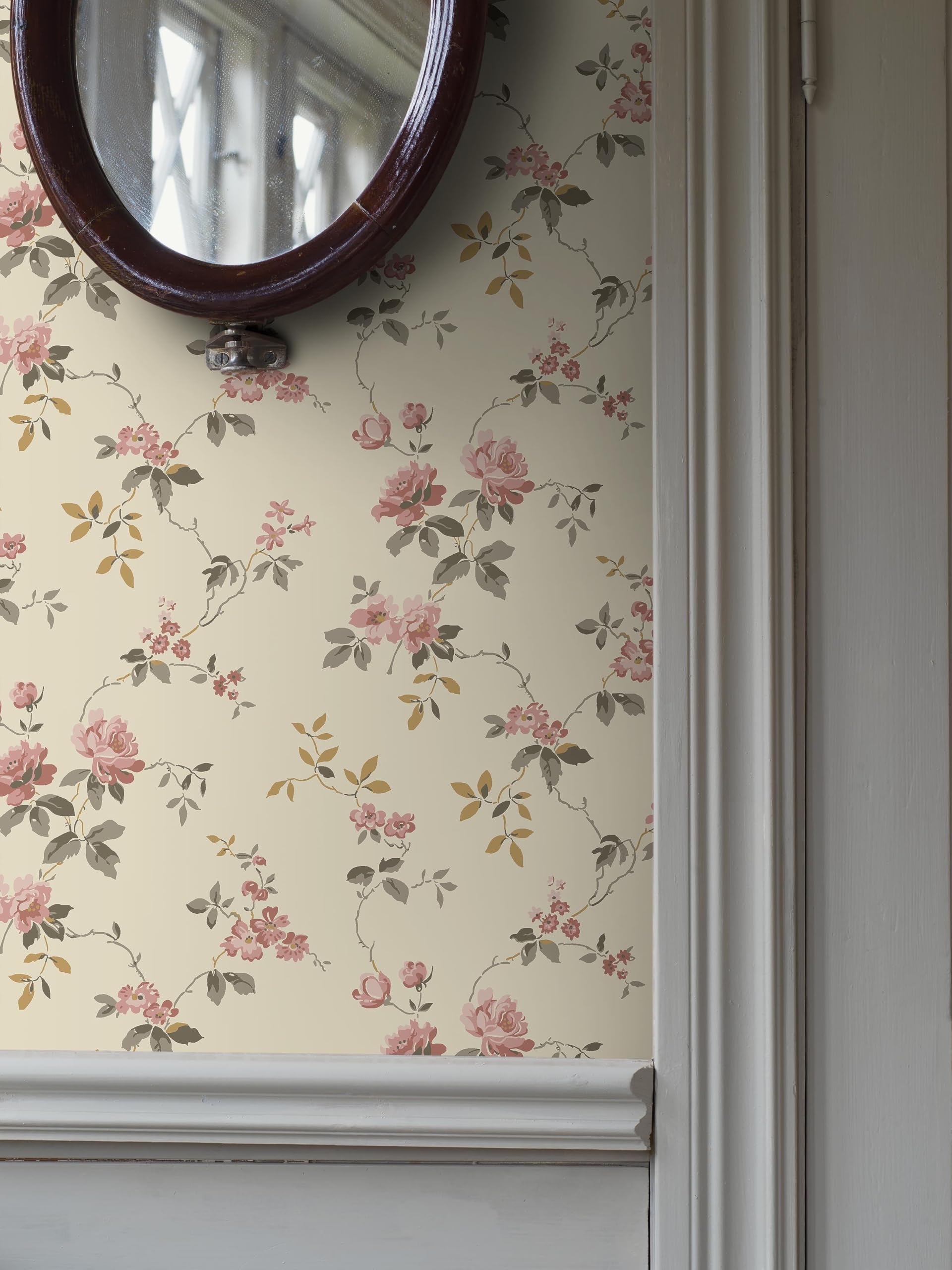 Borastapeter Beige Tapete, Non-Woven Vlies, Botanisch Klassisch, 53cm x 10.05m, Värmdo Rosen Muster