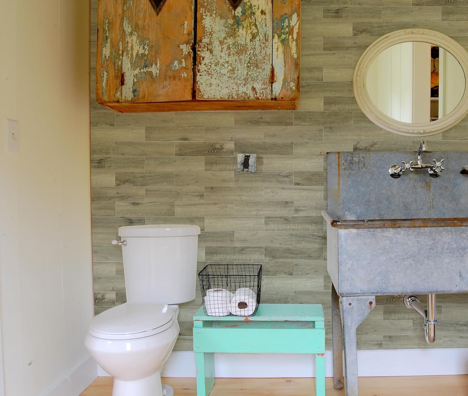 W&S 24 PCS Caesious Grey Peel and Stick Wood Panels for Walls, Stick on Wood Look Tile for RV,Living Room,Accent Wall,Faux Wood Paneling for Kitchen Backsplash,Self Adhesive Wall Planks