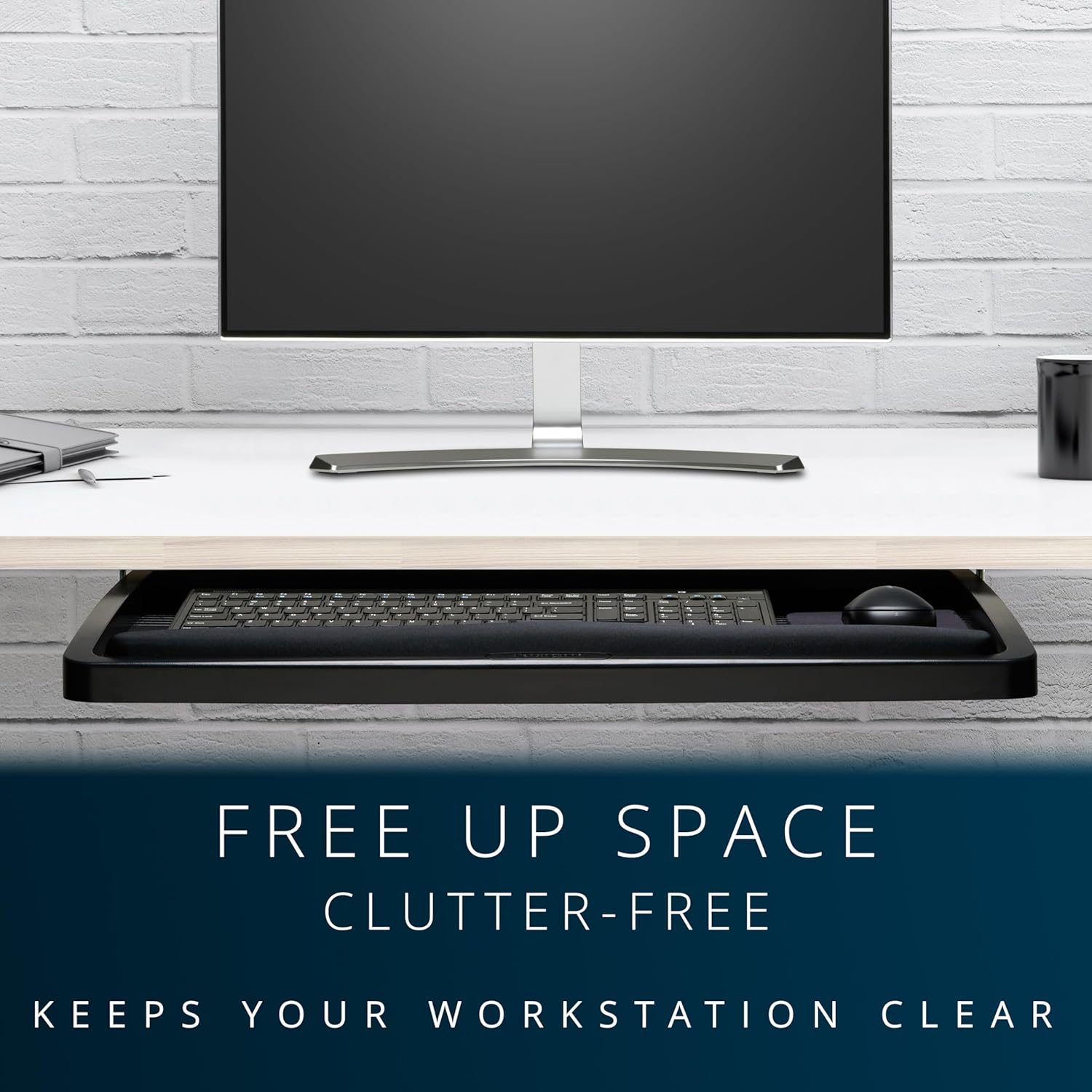 Kensington Keyboard Tray Under Desk, SmartFit Ergonomic Slide-Out Keyboard Drawer with Cable Management, Extra-Wide Height Adjustable Keyboard Holder, 24.5" x 11.75", Black K60004US