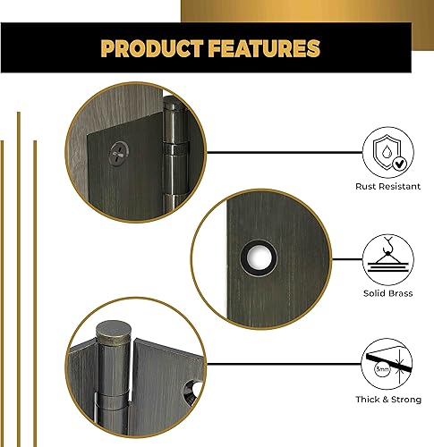 Miniatura 4 de Bisagra negra resistente para puerta, rodamiento de bolas negro mate, 5 x 5 pulgadas, juego de 3 bisagras de puerta de latón macizo negro mate