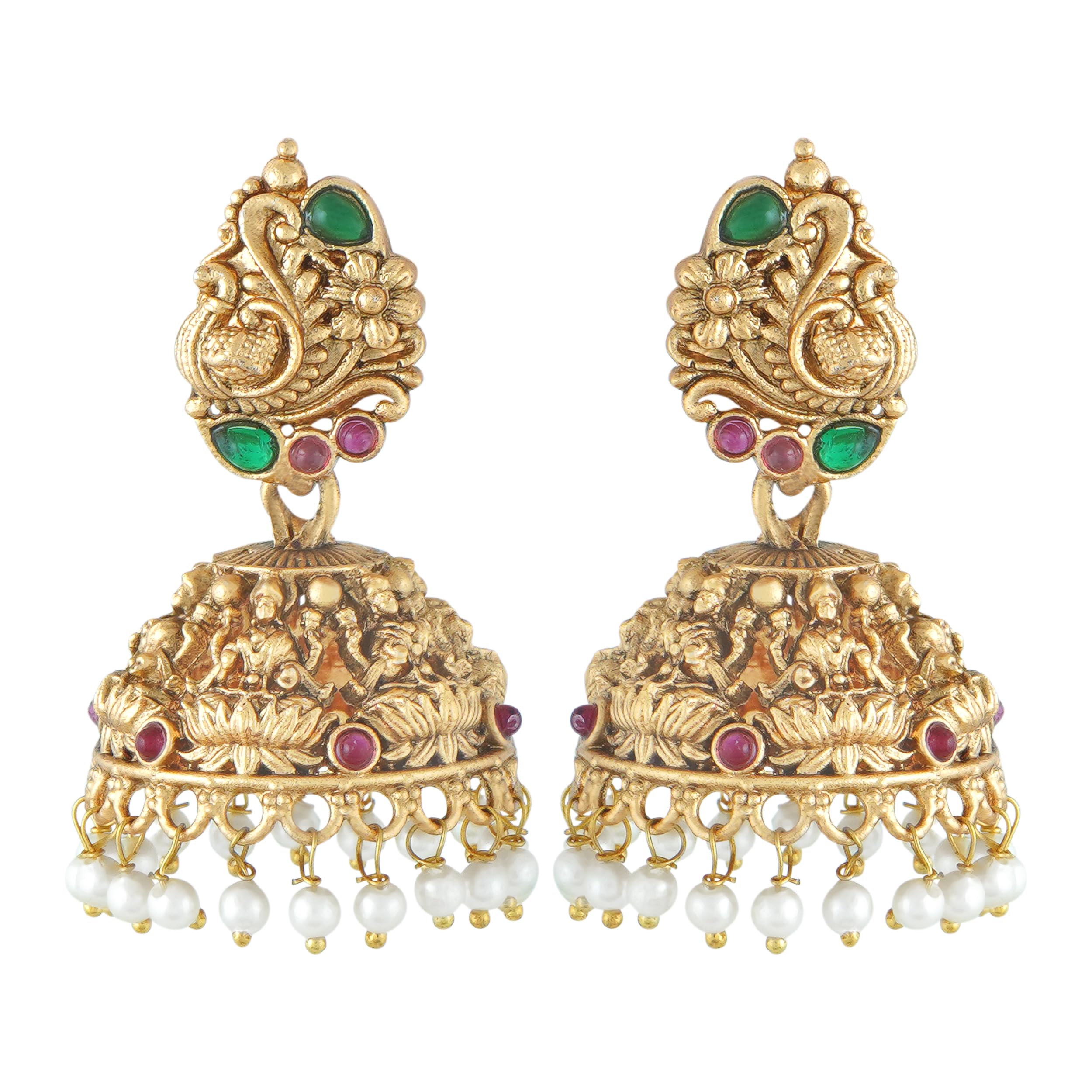 Mansiyaorange South Indian Temple Peacock Matte Gold Red Ruby And Green Color Stone Creame Pearl Drop Earrings Stud Jhumki Earrings For Women (B0CDPD55CH) Amazon Price History, Amazon Price Tracker