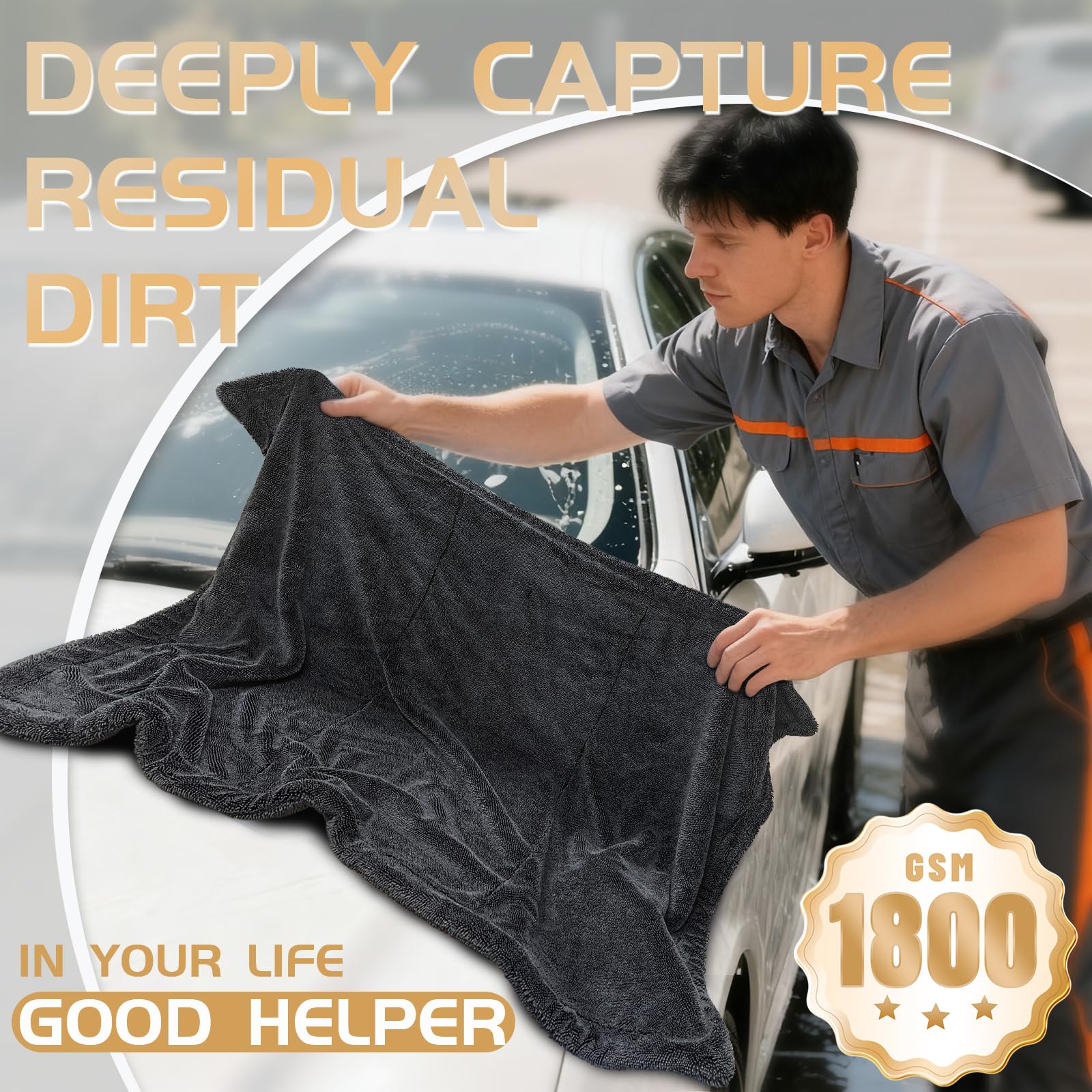 Serviette de Séchage pour Voiture,90x60cm-1800GSM Chiffon de Séchage pour Voiture,Super Absorbant Microfibre Sechage Voitures,Non Pelucheux,Sechage Rapide,sans Traces pour Auto Moto Vitre
